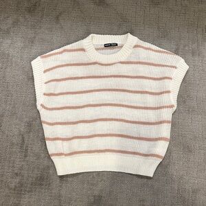 SHEIN Cream and tan Striped Blouse small
